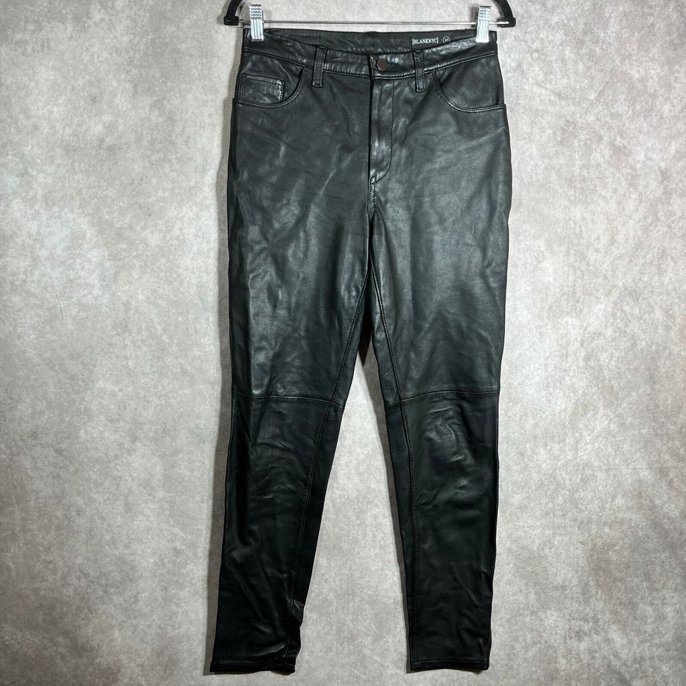 BLANKNYC Sheep Leather Pants Womens Size 27 Black Skinny Lined Mid Rise Moto